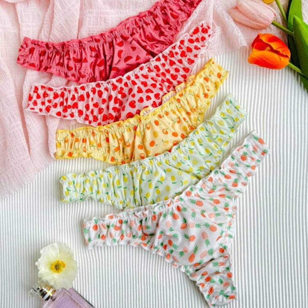 Eraneu 5pcs Fruit Printed Comfortable Sexy Panties With Sweet Ruffled Edges